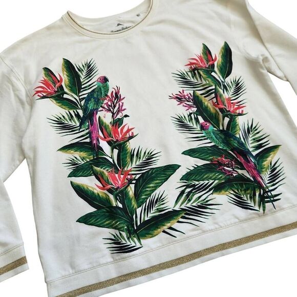 Tommy Bahama Tops - Tommy Bahama Sweatshirt Womens XL Parrots Birds Tropical Travel Paradise Athleti